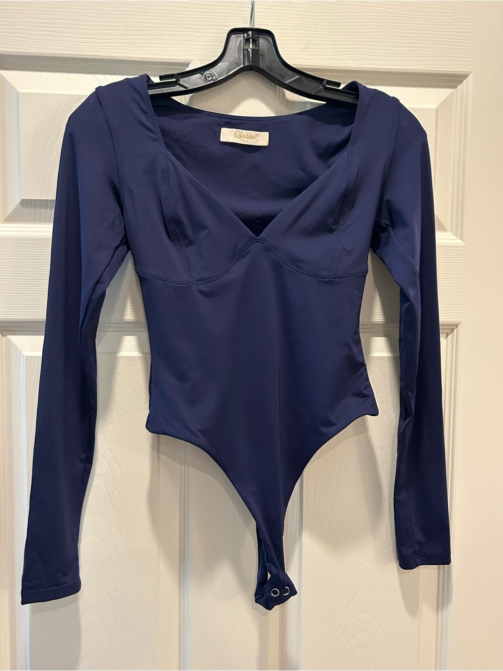 Navy Long-Sleeve V-Neck Bodysuit